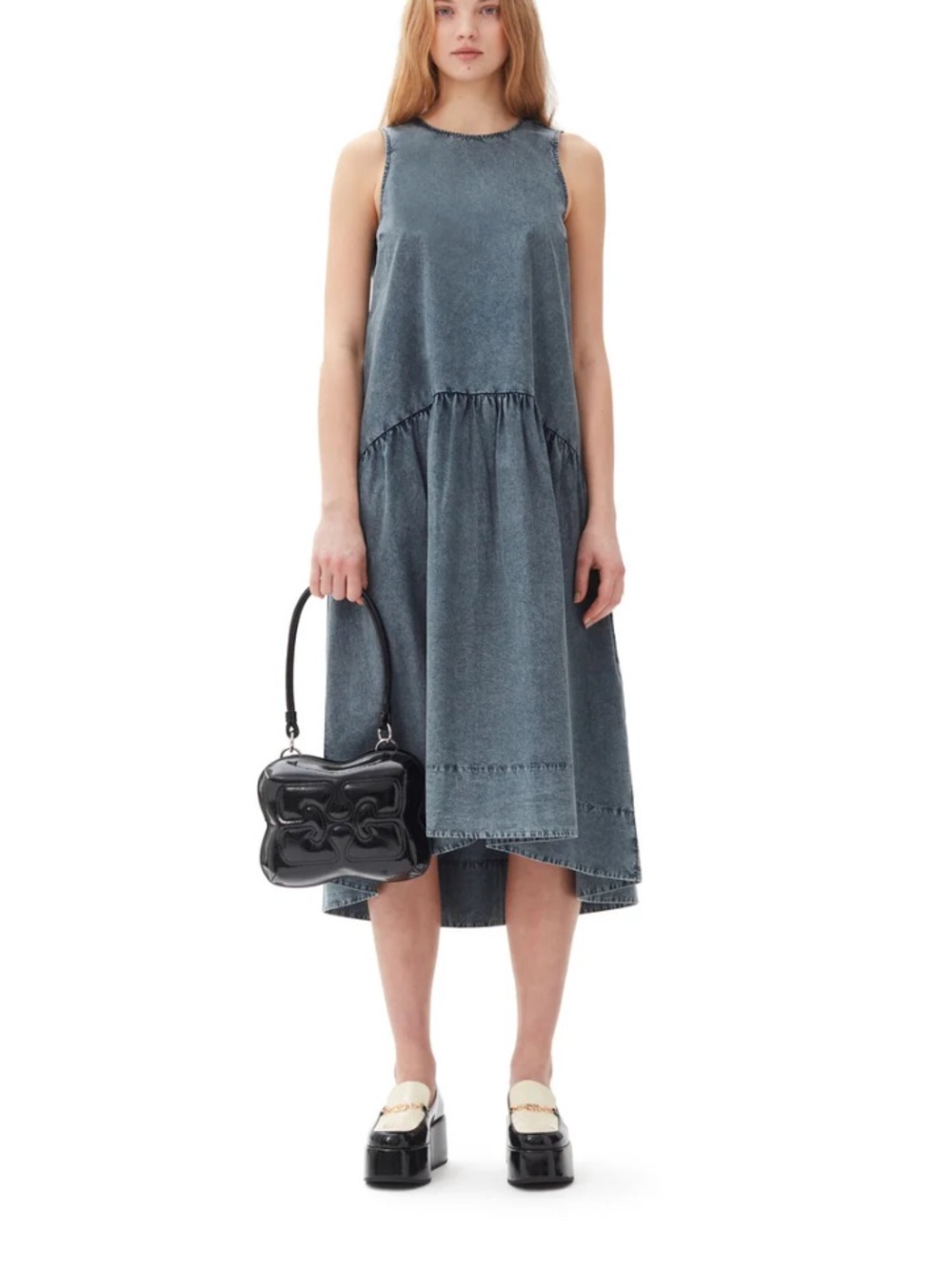 Sleeveless Washed Denim print Midi Dress - ganni girl